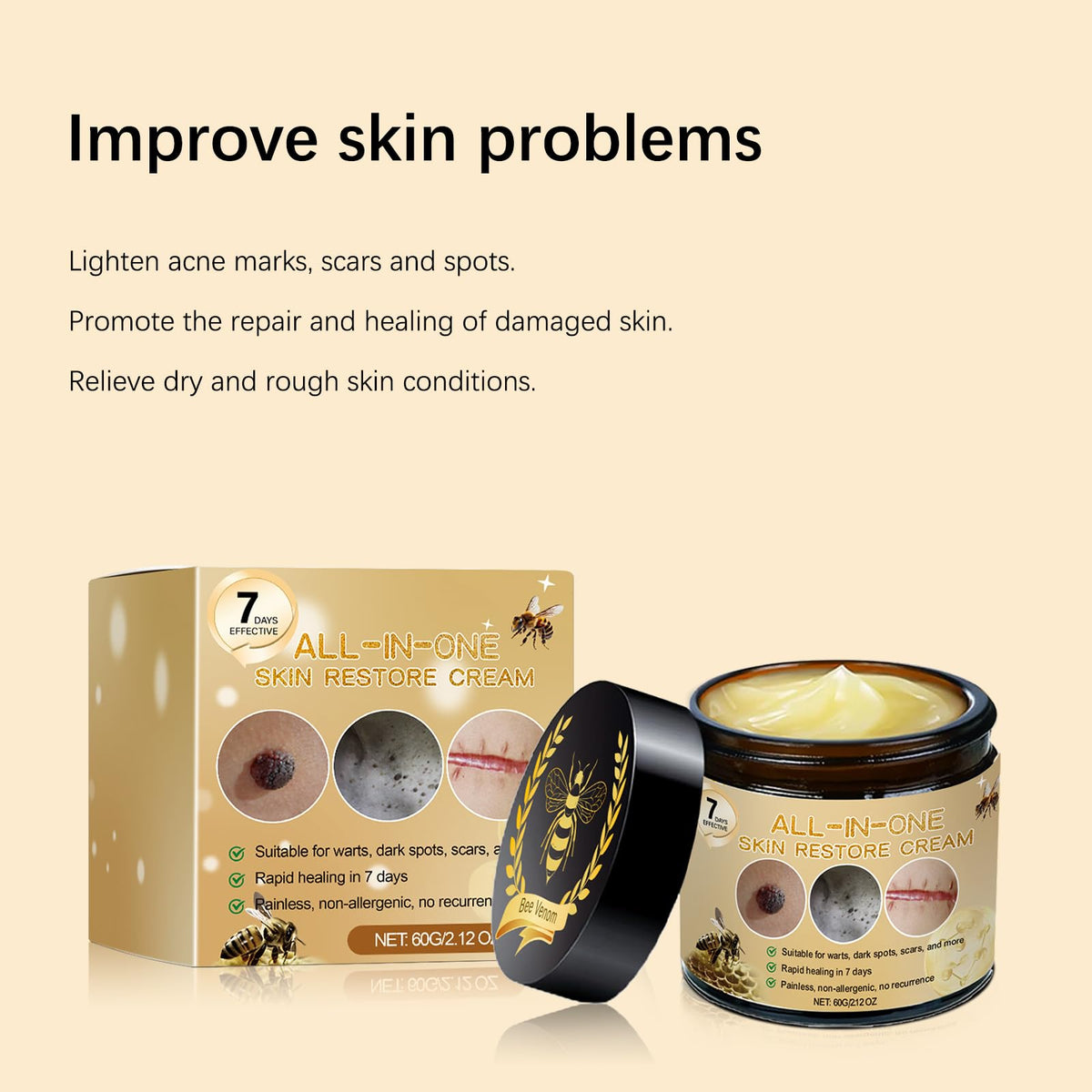 OXGPAL Bee Venom All-in-One Cream, Bee Venom Skin Treatment Cream, Bee Venom Comprehensive cream,Bee Venom Skin Repair Cream, Powerful All-Body Skin Cream for Face and Body, for All Skin Types (60G)