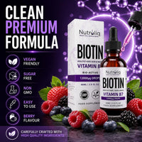 Nutroliq Absorb Your Wellness Better Nutroliq Biotin Liquid Drops - Vegan Vitamin B7 Dietary Supplement for Hair, Nail & Skin Health - Pure 12000mcg Biotin Drops for Hair Growth - Extra Strength Berry-Flavoured Vitamin H Serum - 60 ml