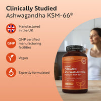 Nutravita Certified Organic Ashwagandha KSM 66® Root Extract - 60 Organic Ashwagandha High Strength Vegan Capsules - 500mg Ashwagandha KSM 66 Powder per Capsule - Herbal Supplements - Made in the UK