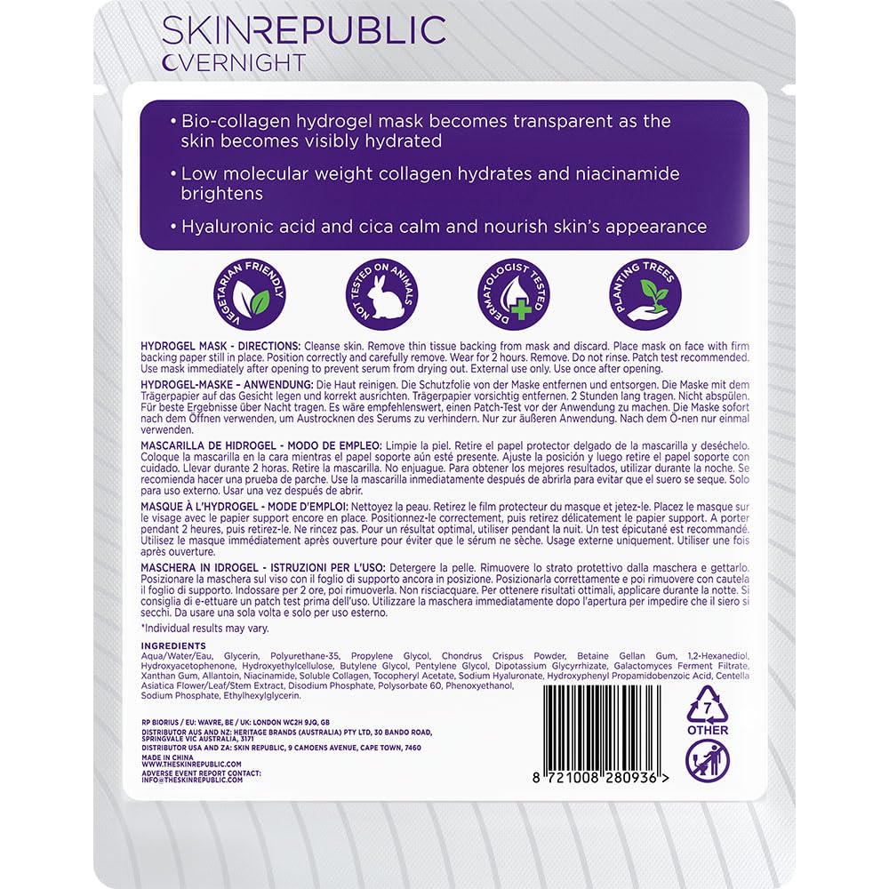 Skin Republic Bio-Collagen Overnight Hydrogel Mask. Unlock Glass Skin in 2 Hours