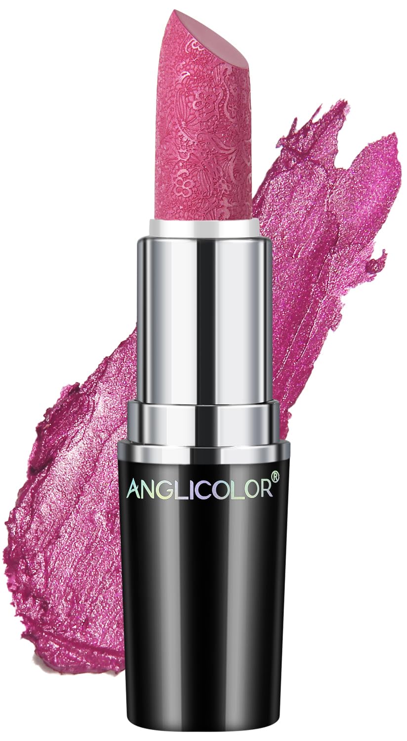 Anglicolor Metallic Glitter Lipstick,Pink Lipstick Highly Pigmented,Glitter Lipstick Moisturising,Velvety Smooth Application,Creamy Sculpted Design(#15 VELOCITY)