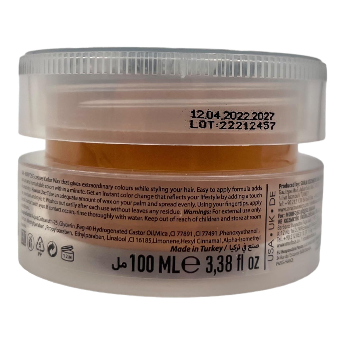 MORFOSE Morfose Hair Colour Wax Styling Gold,Temporary Hair Dye Wash In Wash Out, Coloured Hair Wax Kids Instant Styling, Hair Colour Pomade Washable for Men, Women, Party, Cosplay (100 ml, Gold)