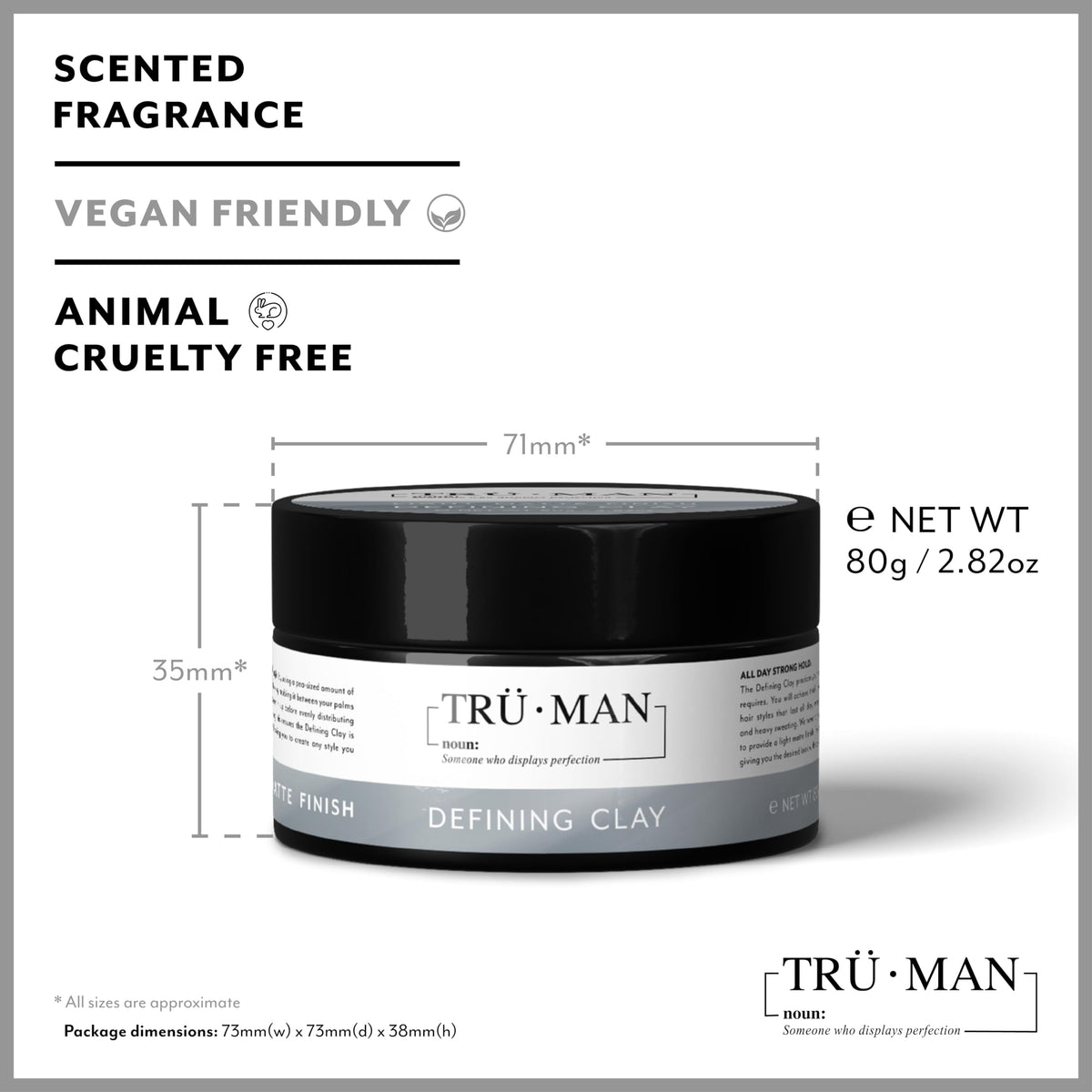 Tru Man TRU•MAN Defining Clay: All-Day Strong Hold Improves Texture & Thickness, All Hairstyle Types, 80g, 2.82 Oz