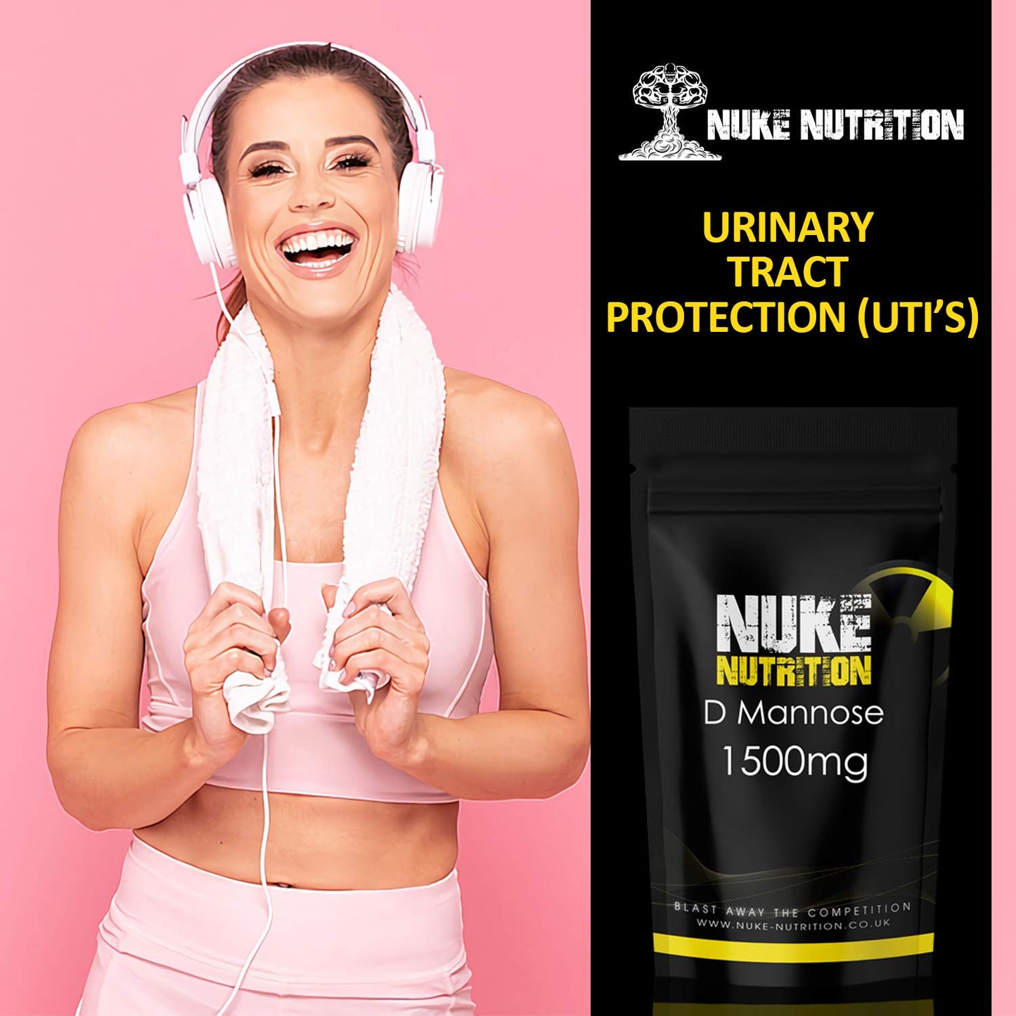 Nuke Nutrition D Mannose Capsules 1500mg | 60 Capsules | UTI Treatment for Women & Men | Urine Infection Relief | Cystitis Treatment | Natural Pills Made from Cranberry | Alternative to Antibiotics