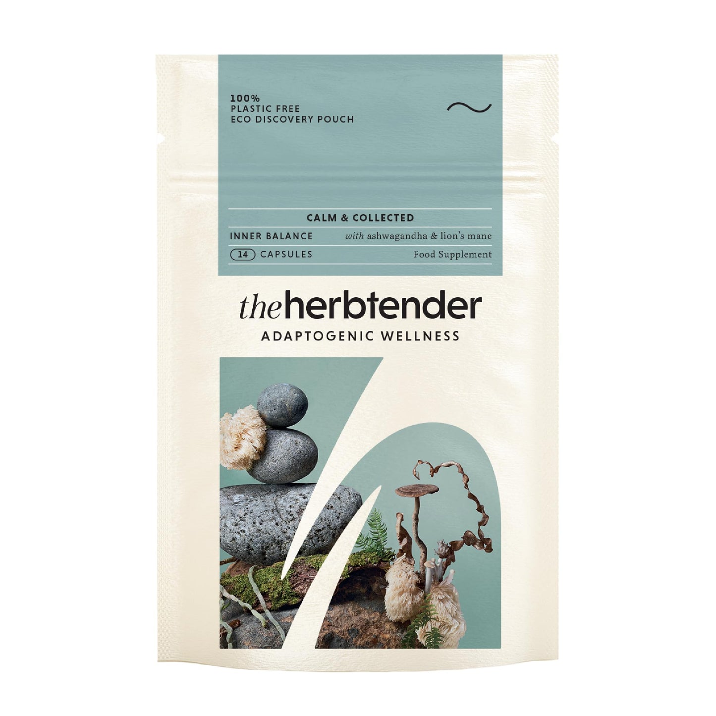 THE HERBTENDER, Calm & Collected - Vegan Adaptogen Supplements with Ashwagandha & Lion's Mane to Relax. (14 Capsule Refill Pouch)