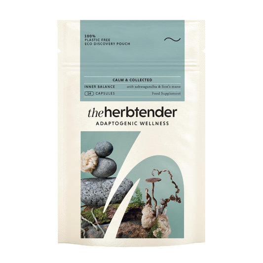 THE HERBTENDER, Calm & Collected - Vegan Adaptogen Supplements with Ashwagandha & Lion's Mane to Relax. (14 Capsule Refill Pouch)