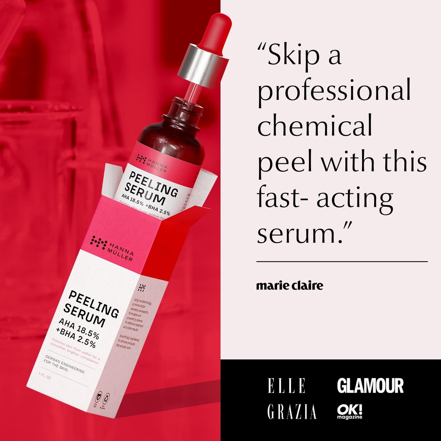 Hanna Müller Peeling Serum - AHA 18.5% + BHA 2.5% Chemical Peels for Face, AHA BHA Exfoliator for face - Exfoliating Ordinary Peeling Solution for Fine Lines & Wrinkles - Chemical Peel Serum, 1 Fl Oz