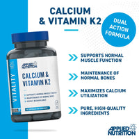 Applied Nutrition – Calcium & Vitamin K2 – Dual Action Formula – Best Bone Support – Best Muscle Function – High Absorption & Bioavailability – (60 Capsules – 30 Servings)