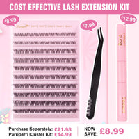 Parriparri Cluster Lashes Kit Clear Band 120Pcs Individual Lashes with Bond and Seal and Lash Extension Applicator Natural Eyelash Extensions Kit False Eyelashes DIY at Home (8-16MM MIX)