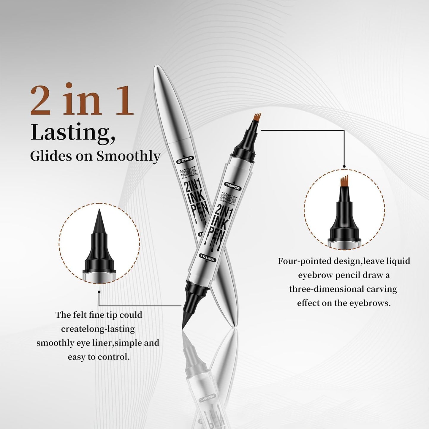 L0famy 2 In 1 Eyebrow Pencil, Double Headed Eyebrows Pen With 4-Fork-Tip & Precise Brush-Tip, Long-lasting & Waterproof Eyebrow Pencil And Eyeliner