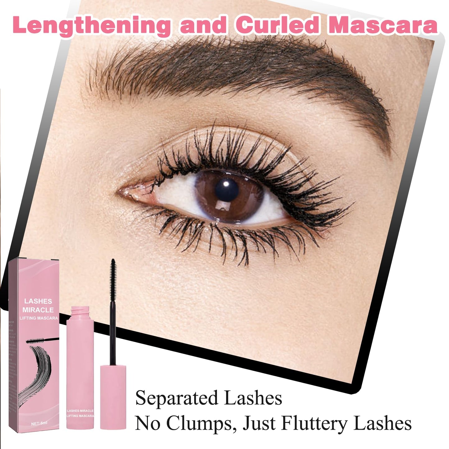 AmiCera Tubing Mascara, Waterproof Mascara Black Sky High, Thrive Lifting Long Lashes, No Clumping Smudge Proof, Long Lasting Eyelash Makeup for Women Girls, Natural Curl Looking, Sensitive Eyes, Pink