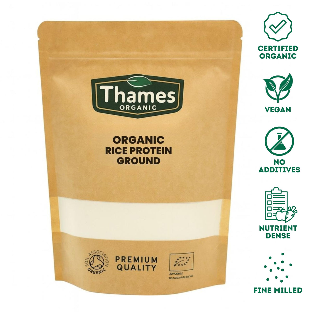 Thames Organic Organic Rice Protein Ground: Premium Plant-Based Protein for Health & Fitness Enthusiasts - Vegan-Friendly 250g
