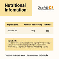 SunVit-D3 Vitamin D 600 IU - Cholecalciferol Vitamin D Capsules Support the Maintenance of Bone, Teeth, Muscle & Immune System | Made in UK & GMP Approved - D3 Vitamins 60 Convenient