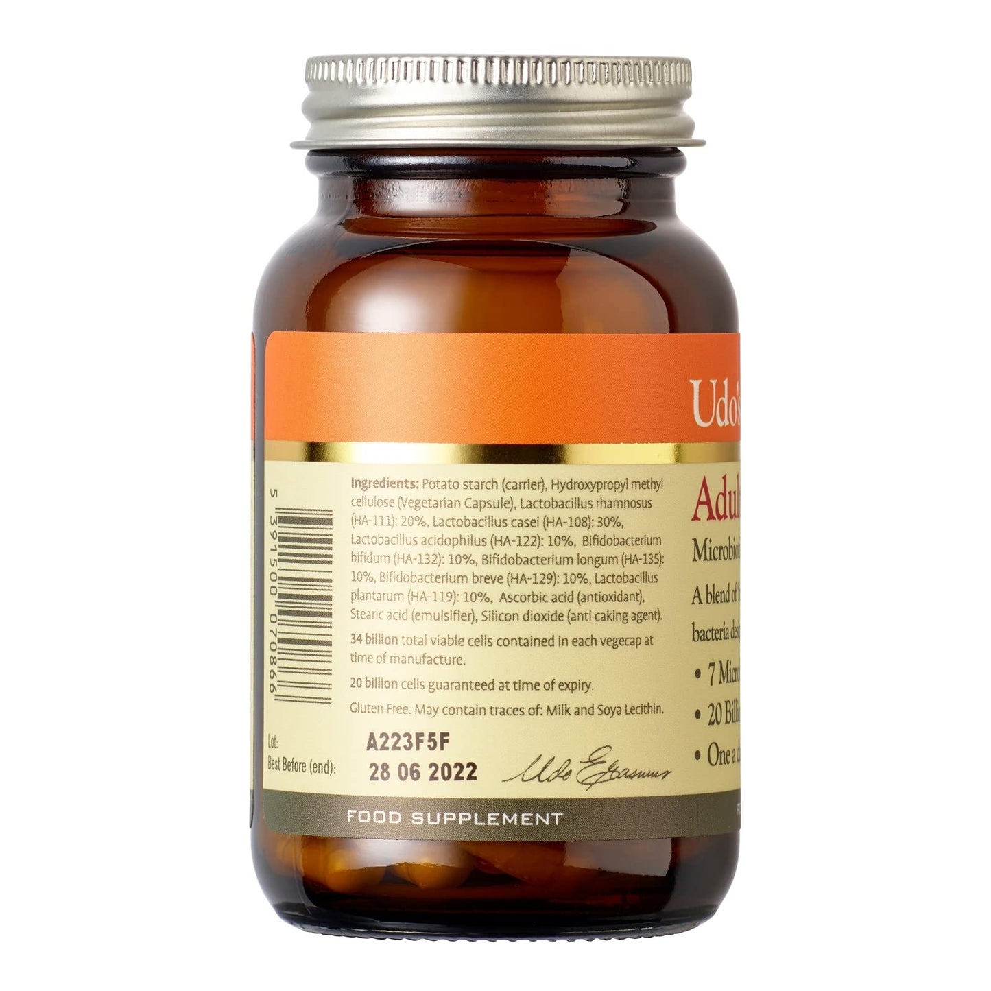 Udo's Choice Adults 50 Plus Age Specific Probiotics - Lacto & Bifido Bacteria - 34 Billion Cell Count - 7 Microbiotics Strains- Designed for Optimum Bowel Health - 30 Vegecaps