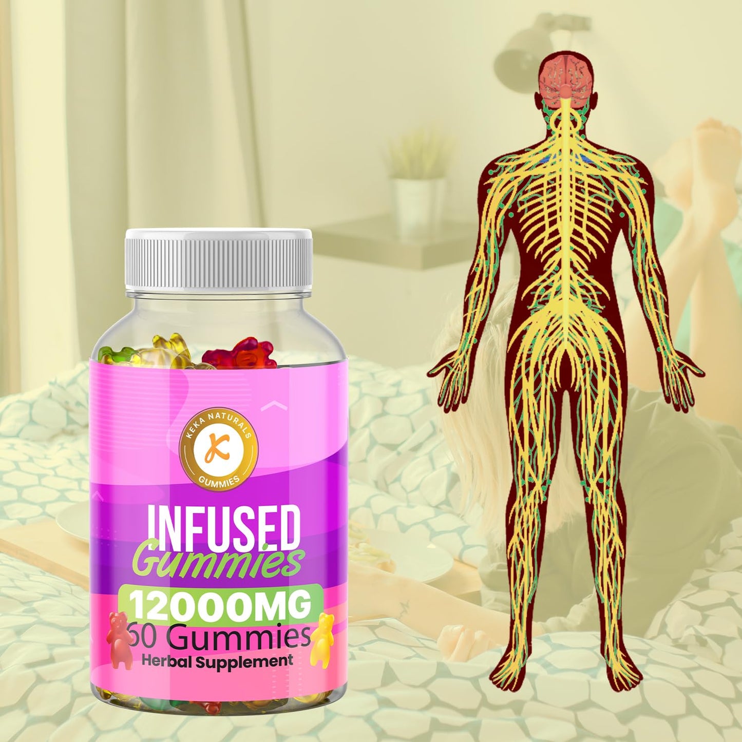 Keka Naturals Premium Gummies | 12000mg | 60 Gummies | Max Strength | Made in UK