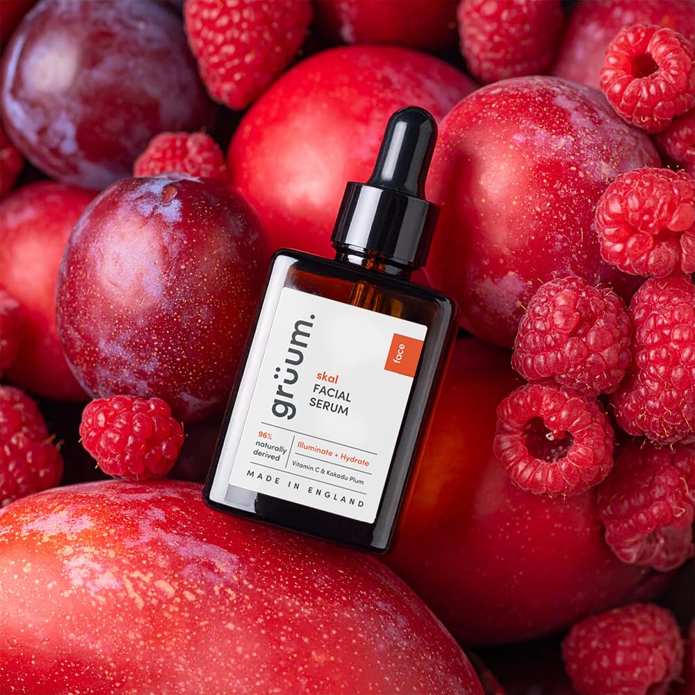 grüum 30ml Kakadu Plum with Vitamin C serum for face - 96% Naturally Derived Anti-ageing Face Serum for Women & Men - Made in The UK