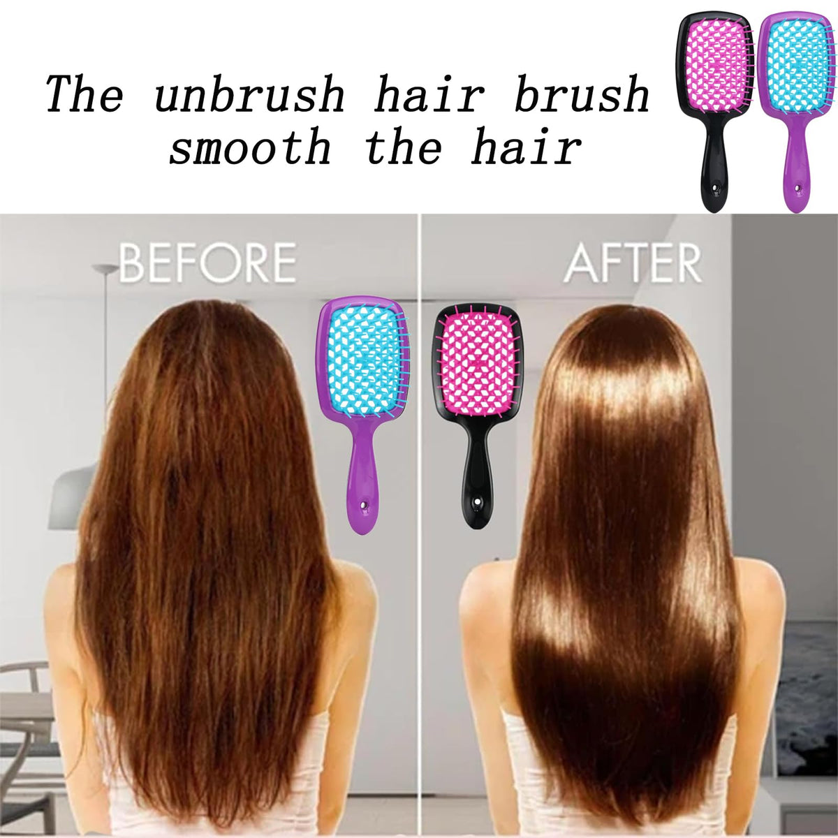 PRVCFZ 2PCS Unbrush Hair Brush, Massage Comb,Hairdressing Comb,Detangle Hair Brush for Women Men, and Kids, Great on Wet/Dry Hair Smoothing Massaging Detangling (Purple+Black）