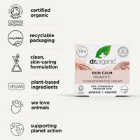 DR ORGANIC Dr Organic Skin Calm Probiotic Concentrated Cream, For Redness, Dry, Sensitive & Irritable Skin, 24hr Moisture, Dermatologically Tested, Vegan, Cruelty Free, Paraben & SLS Free, Certified Organic,50ml