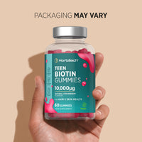Horbäach Biotin Hair Growth Gummies for Teens 10,000mcg | Hair and Skin Supplement for Teenagers | Strawberry Flavour Tablet Alternative | Vegetarian and Vegan | 60 Count | by Horbaach