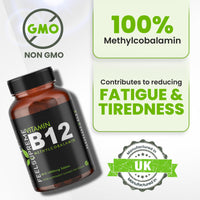 Vitamin B12 60 x 1000mcg Tablets - High Strength Supplement - Pure Methylcobalamin - Brain Function, Immune System, & Energy Support – for Men & Women - Made in The UK