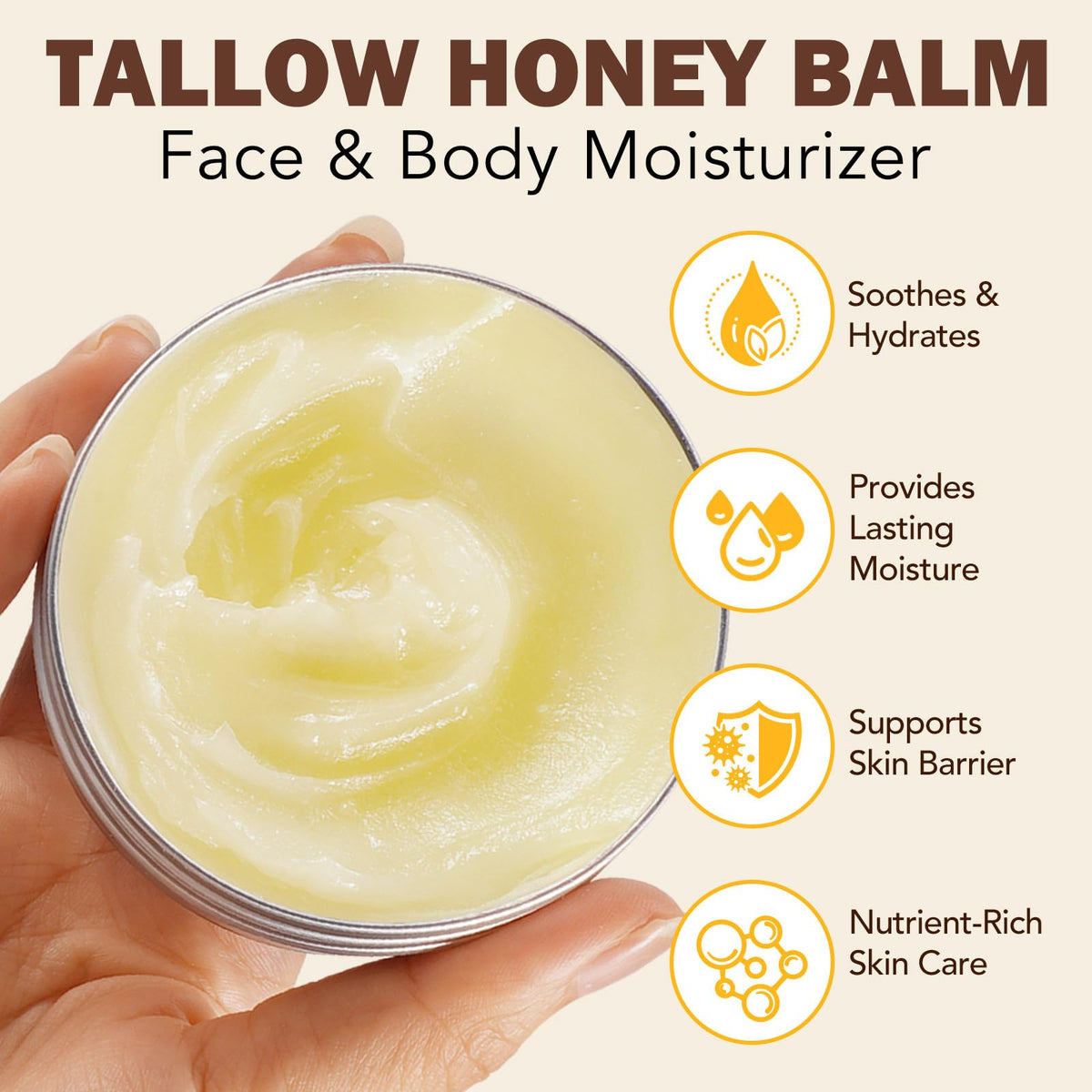 CTUBLIAUNX Tallow Honey Balm - Natural Face Cream with Beef Tallow & Honey for Hydration, Anti-Aging & Dry Skin Repair - Daytime Moisturizer for Women & Men