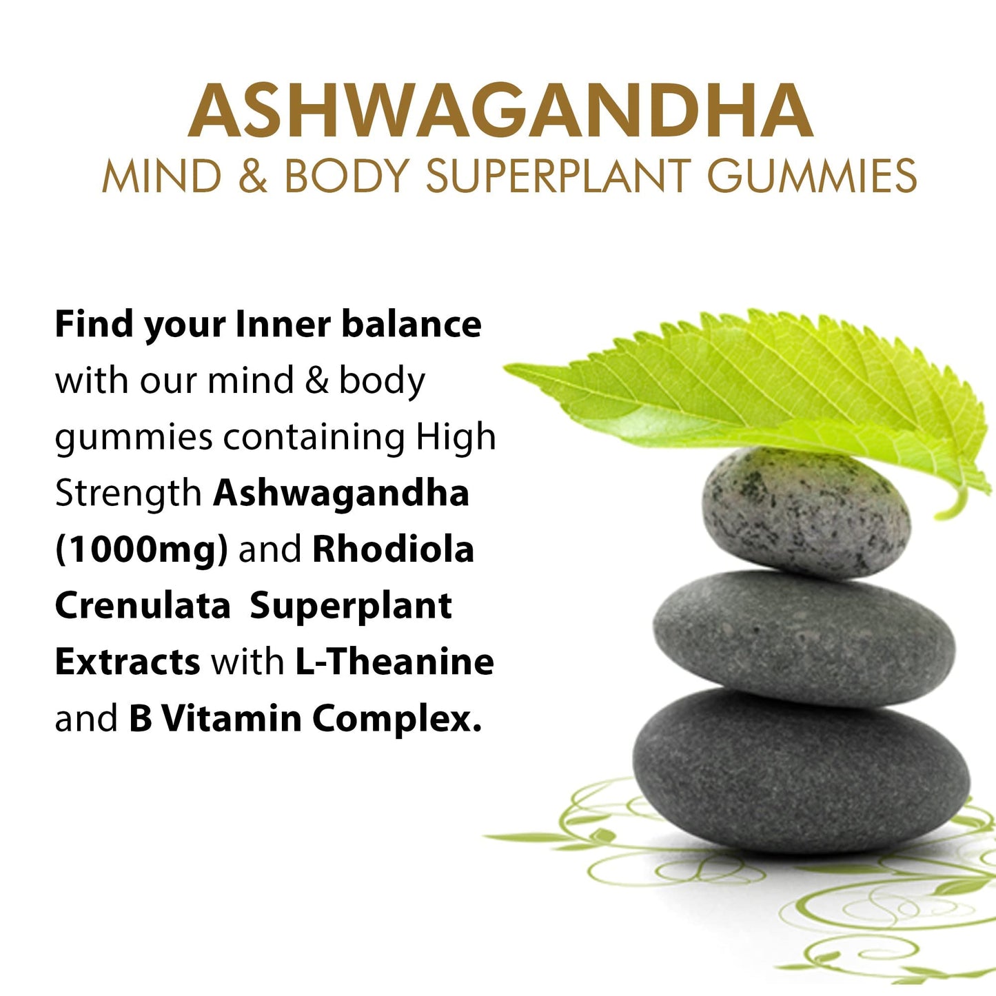 OMG! Ashwagandha Mind & Body Super Plant Gummies | Vegan & Gluten Free Gummy (60) with L-Theanine, Rhodiola & Vitamin B1, B2, B3, B6 & B12 Complex by OhMyGummie | 1000mg High Strength