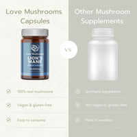 Love Mushrooms Lion's Mane Capsules, 60,000mg, 60 Capsules, Mushroom Supplement to Support Brain Health, Focus & Memory, Organic & Vegan