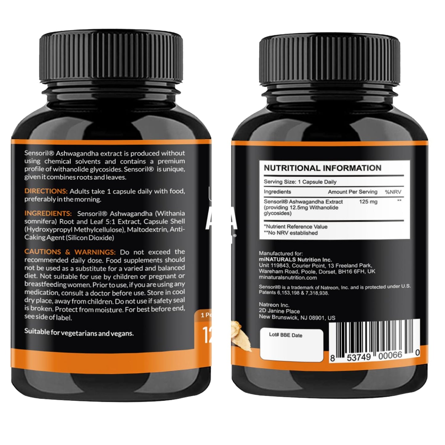 Ashwagandha Sensoril Capsules from Root & Leaf Powder | KSM-66 Alternative | 120 Capsules Made in UK by miNATURALS