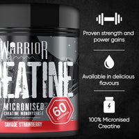 Warrior, Creatine Monohydrate Powder - 300g - Micronised for Easy Mixing - for Recovery & Performance, Savage Strawberry