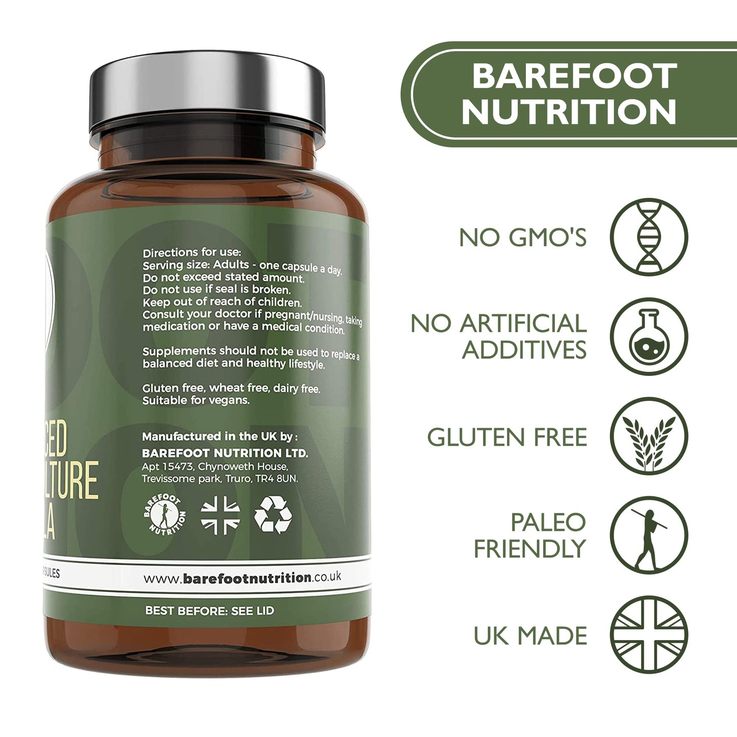 Barefoot Nutrition - Advanced Live Culture Formula, With 11 Key Strains at 50 Billion CFU per Capsule, High Strength Probiotic Supplement, Supports Gut Health, 60 Vegan Capsules