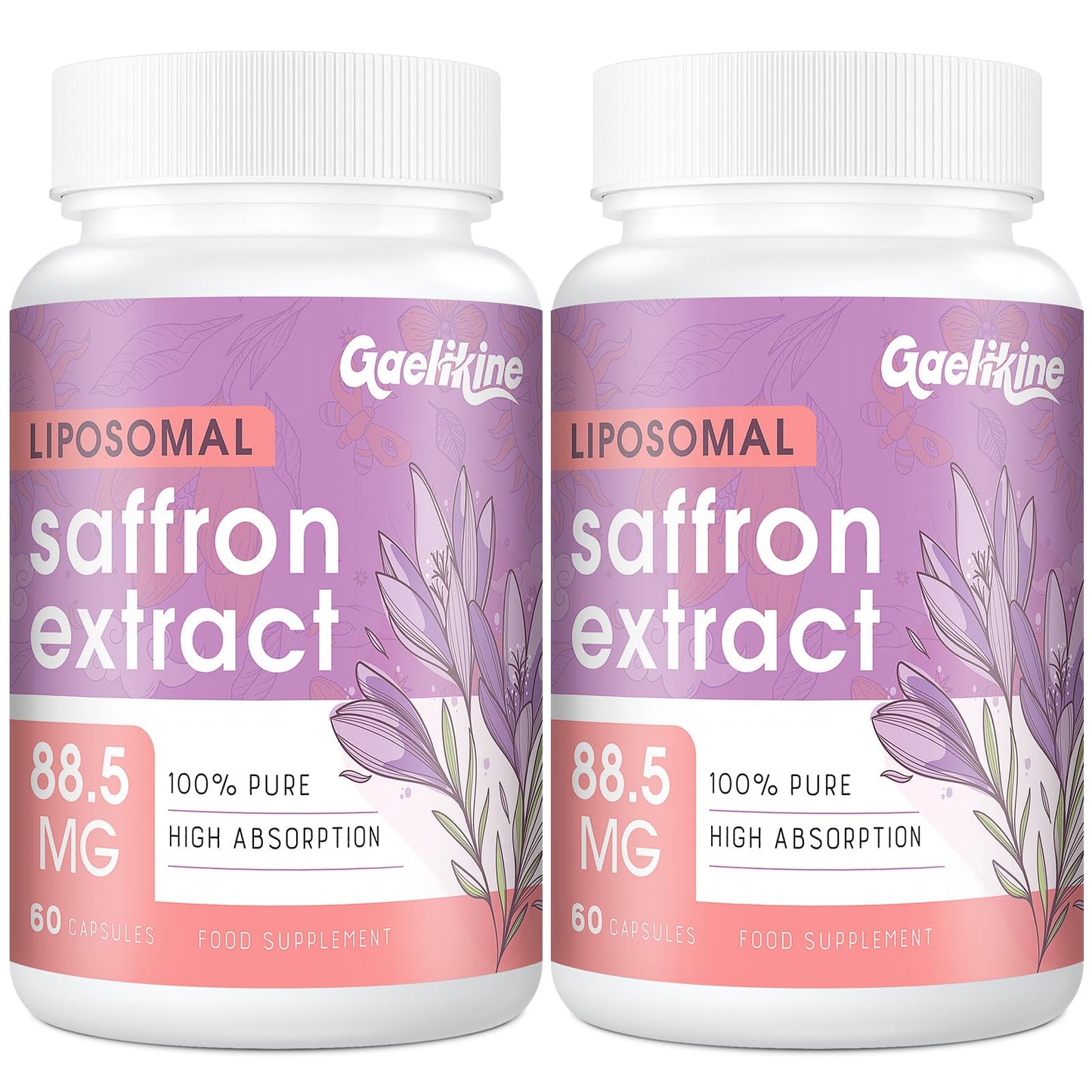 Gaelikine Liposomal Saffron Supplements 88.5 mg, 100% Pure Saffron Extract Capsules, Premium Saffron for Mood, Focus, Vision & Energy, Weight and Appetite, High Absorption, 120 Capsules