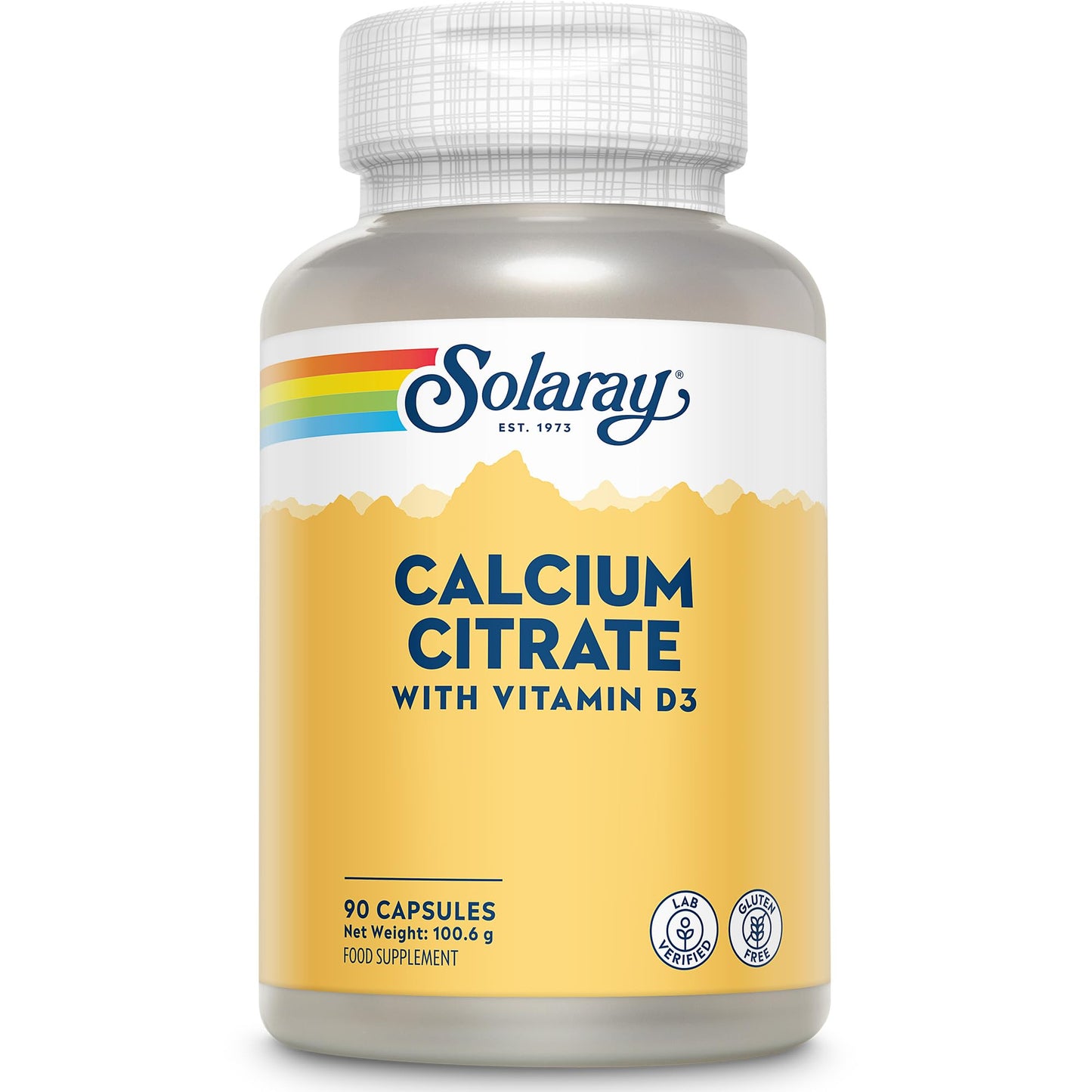 SOLARAY Calcium with Vitamin D3-90 Capsules - Vitamin D 400IU and Calcium Citrate 1000mg Supplement - Gentle Formula for Enhanced Absorption - Lab Verified - Solaray