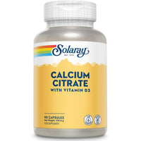 SOLARAY Calcium with Vitamin D3-90 Capsules - Vitamin D 400IU and Calcium Citrate 1000mg Supplement - Gentle Formula for Enhanced Absorption - Lab Verified - Solaray