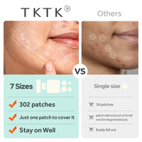 TKTK Large Pimple Patches for Face & Body Zit Breakouts, 7 Sizes 302 Count