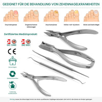 Podiatry Tool Kit by Blizzard – 5 Piece Set with Concave Arrow and Flame Toenail Nippers, Blacks File and Probe - German Forged Instruments - Hospital Grade