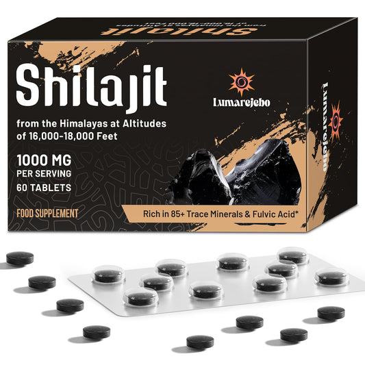 Lumarejebo Shilajit Tablets 30,000mg, 100% Pure Himalayan Shilajit Tablets (1000mg Per Serving), Rich in 85+ Trace Minerals & 60% Fulvic Acid, for Energy and Immune Support (60 Tablets)