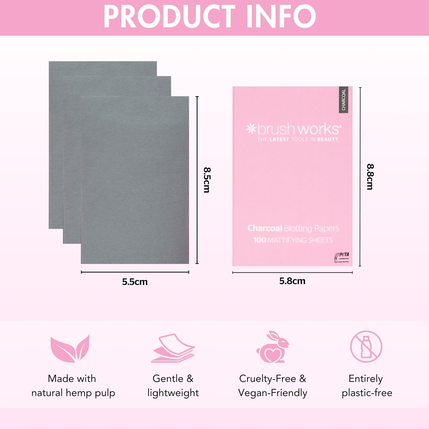 Brushworks Charcoal Blotting Papers – 100 Oil-Absorbing Mattifying Sheets for Face, On-the-Go Shine Control, Makeup-Friendly, Vegan & Cruelty-Free