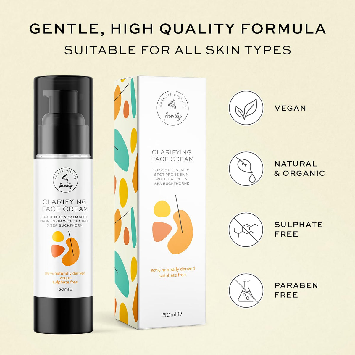The Natural and Organic Family Face Cream for Pre Teens & Teens - Organic Face Moisturizer for Dry Skin - Soothing Facial Cream with Tea Tree Moisturizer - Daily Face Moisturizer for Acne Prone Skin - Hyaluronic Acid Moisturizer