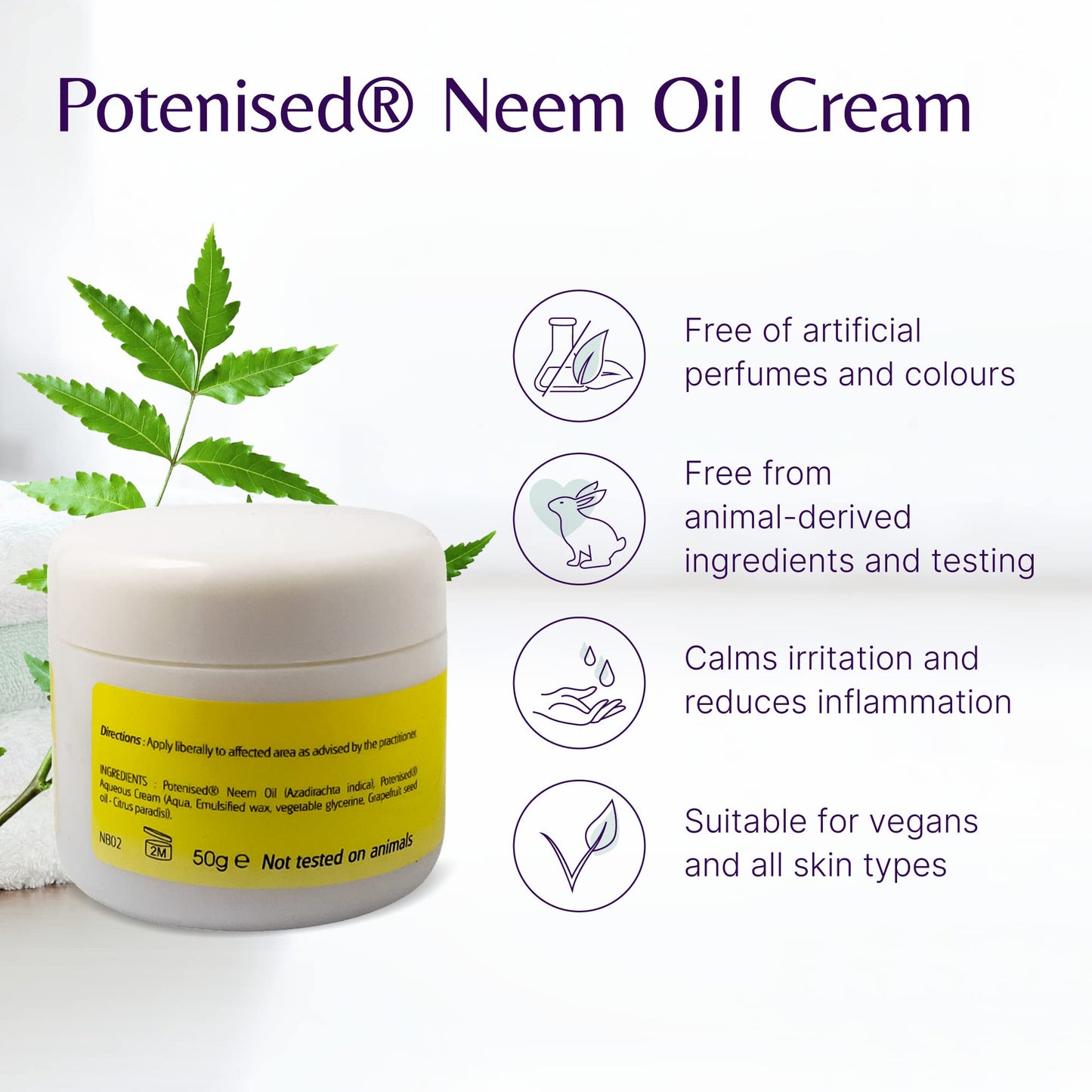 The House of Mistry Mistry's Potenised Neem Oil Cream 50g - Herbal Body Cream & Moisturiser, Gentle & Moisturising for Allergy Prone, Itchy, Sensitive Skin - Additive Free, Vegan,
