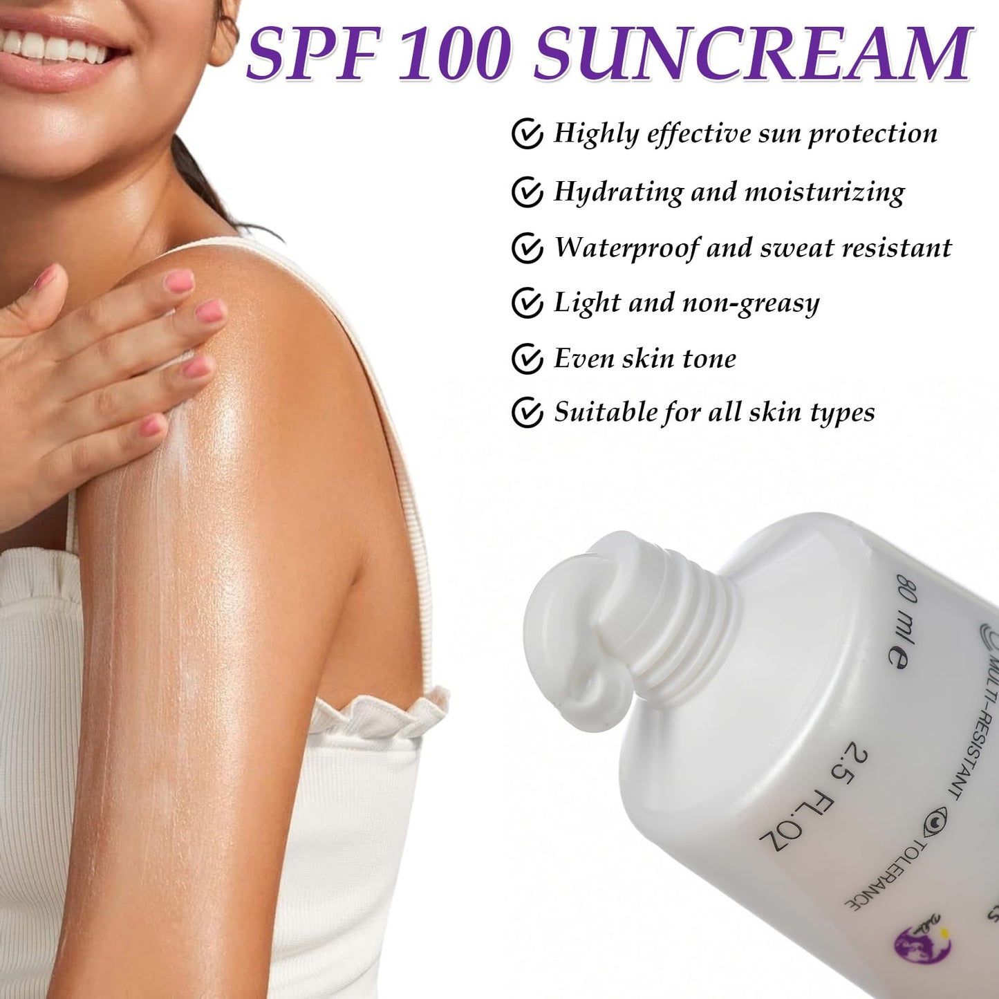 KAYZON 2Pcs Sunscreen SPF 100+, Sun Cream SPF PA+++, Face Moisturiser Sun Serum Korean Skin Care, Ultra Light UV Protetion Face Sunscreen, Factor 100 High Protection Sun Essence - Refreshing & No Sticky
