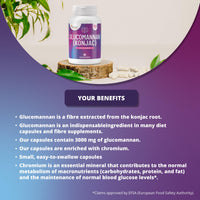 Glucomannan (Konjac) 3000 mg High Dose Capsules with Chromium, Vegan, Additives Free, Allergen Free, Non-GMO, 180 Capsules by Sensilab Essentials