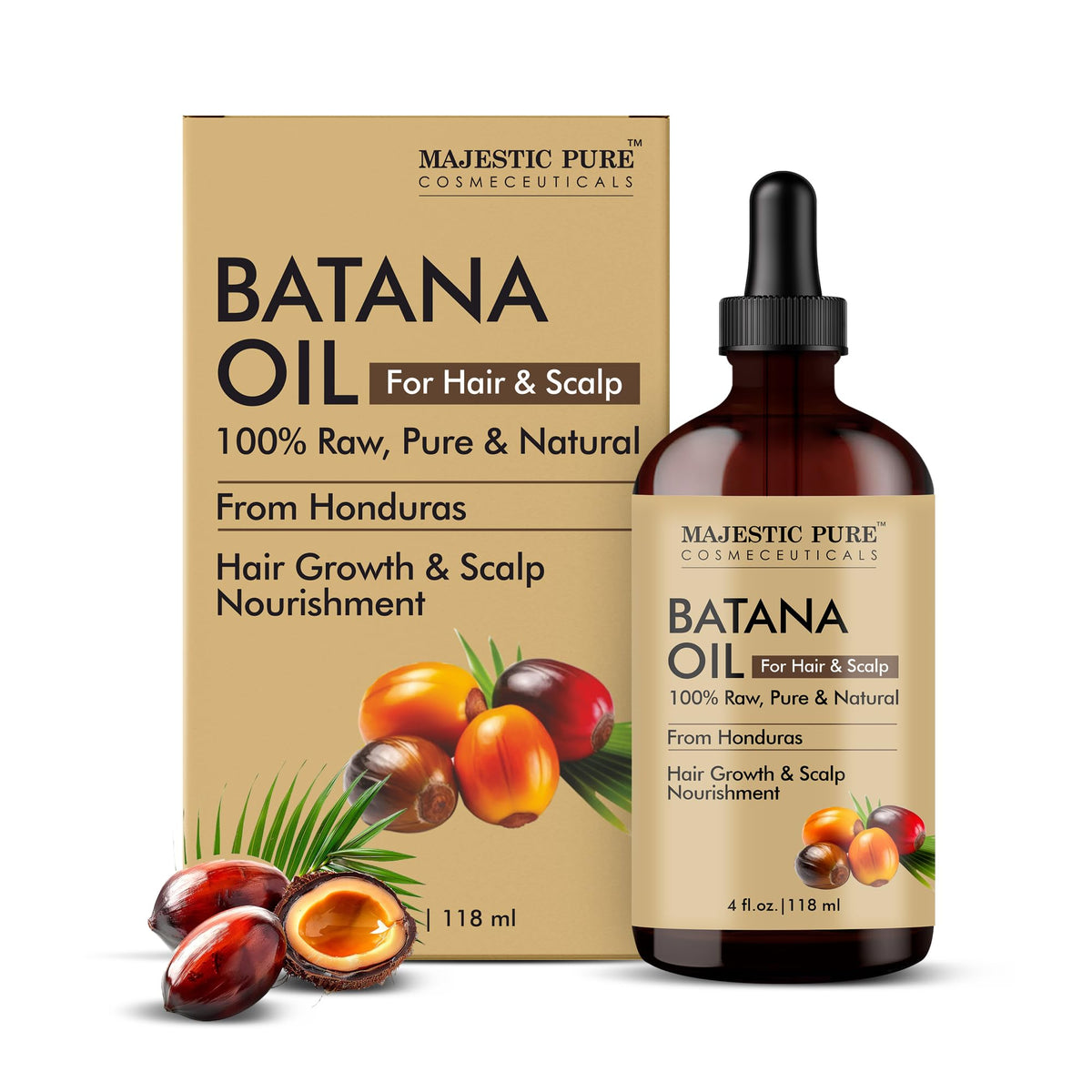 Majestic Pure MAJESTIC PURE Batana Oil for Hair Growth | Moisturizes Scalp & Hair | Nourishing & Volumizing | 100% Pure & Natural | PETA Certified | 4 Fl Oz