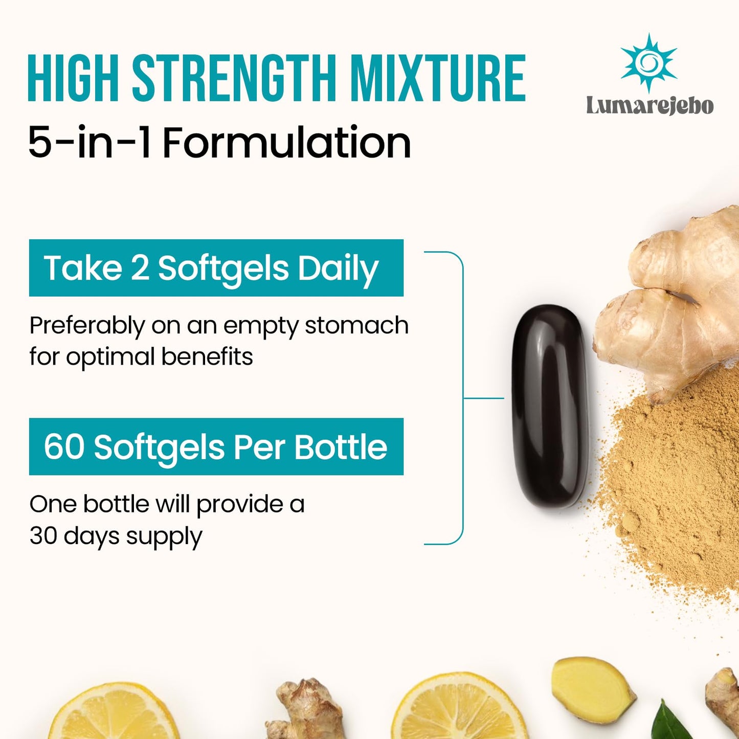 Lumarejebo Liposomal Vertigo Softgel 1600mg, Inner Ear Balance Supplement with Ginger & Ginkgo Extract, Relieve Motion Sickness & Dizziness, 60 Softgels