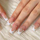 Maggidea French False Nails, Press on Short Square,White Tip Butterfly Stick on Nails, 24pcs False Nails with Glue Elegant Fake Nails for Women Girls Weddings (French Butterfly)