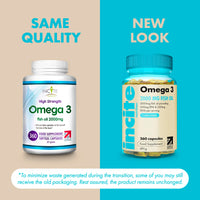 Incite Nutrition Omega 3 Fish Oil Capsules 2000 mg. 360 Softgels. 6 Month Supply of High Strength Omega 3 Fatty Acids with EPA & DHA. Non-GMO, UK Made, No Fishy Aftertaste