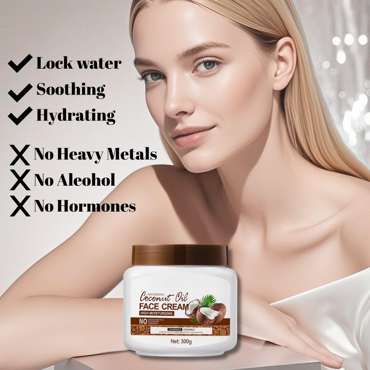 Coconut Oil Face Cream for Dry Skin – Anti Aging Face Cream and Skin Moisturiser – Day & Night Cream for Women Anti Aging – Deep Hydration Face Moisturiser for Soft, Youthful Skin - 300g