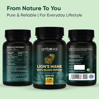 AMBROSIAL Ambrosial Lion’s Mane Mushroom Supplement with Black Pepper – 2000 mg High Strength Extract per Serving – Plant-Based Brain & Body Balance Formula – 120 Vegan Tablets – Non-GMO, Gluten-Free