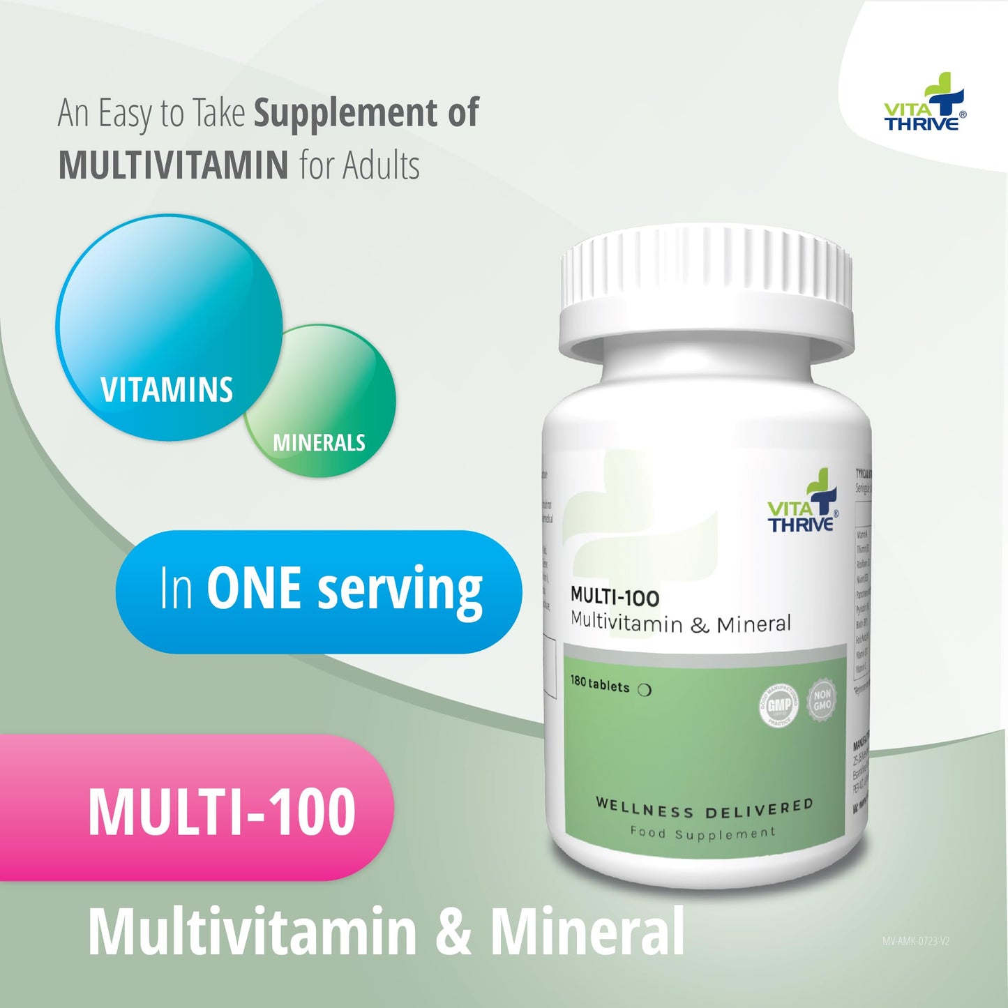 Vita Thrive VitaThrive® Multi-100 Multivitamin & Mineral Tablets – Advanced Daily Multivitamin Supplement for Energy & Cognitive Function - 180 Tablets for Men & Women