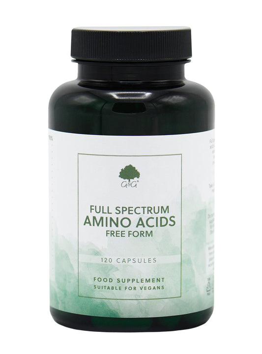 Full Spectrum Amino Acids Capsules | BCAA | Free Form Amino Acids | 120 Vegan Capsules | G&G Vitamins- 120 Capsules