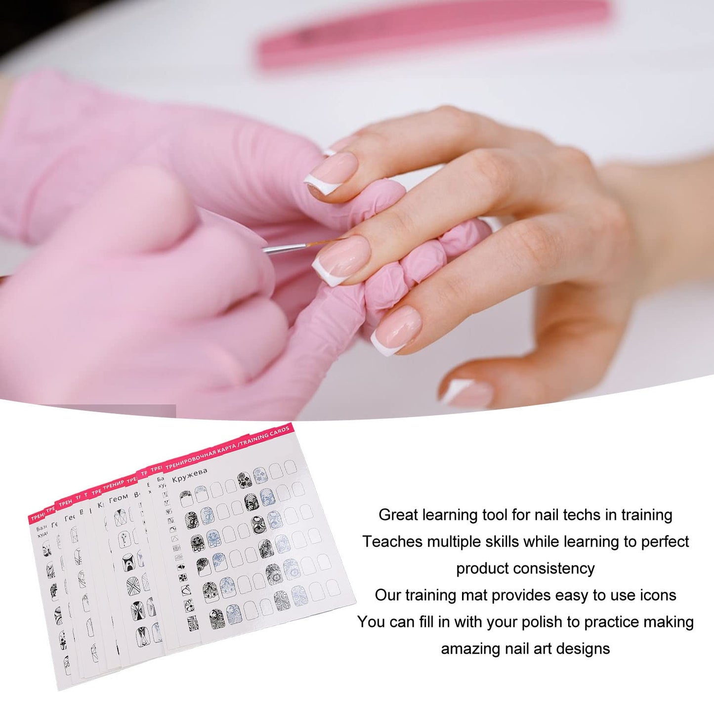 Shanrya Nail Training Mat, Nail Art Practice Sheet 12 Washable Modes for Nail Art Beginners